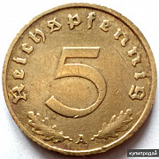 ГЕРМАНИЯ 5 ПФЕННИГОВ 1939 г. А !!! Бобровский